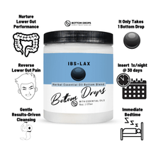 Load image into Gallery viewer, IBSLax nurtures colon-gut performance, reverses lower gut pain, gives a gentle, results-driven gut cleanse. Take 1 bottom drop nightly for 30 days. Immediately go to bed after insertion